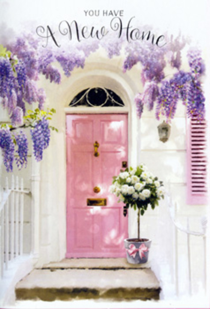 Stepping up to this pretty Southfields doorway, you can almost feel the gentle flutter in your chest that comes with unlocking a new front door for the first time. The entrance is wrapped in romance and calm, led by a pale pink door whose colour sits somewhere between rose and blush, its finish soft and chalky rather than glossy. Around it, wisteria cascades in velvet-like tendrils of lavender, the blooms hanging in loose, fragrant clusters that sway lightly in any passing breeze that might drift in from Wimbledon Park or along the neighbouring gardens. Their petals create a curtain of muted purple and lilac tones, framing the door like an archway of celebration. The surrounding walls are whitewashed and slightly textured, catching light in irregular patches that lend a pleasant, lived-in charm, while a matching soft-pink shutter completes the pastel harmony. At the foot of the door, a vintage-style tin bucket has been positioned carefully on the step, brimming with creamy white roses and sprigs of fresh greenery. Each rose appears perfectly open, the velvety petals swirling inward to form gentle hearts at their centres, while the foliage adds a cool, green contrast that keeps the arrangement from feeling overly formal. A satin ribbon in a tender pink tone is tied neatly around the bucket, the bow's loops and trailing ends echoing the curves of the wisteria above. You can imagine the coolness of the metal beneath your palm and the mingling scent of roses and wisteria rising to greet you as you approach. The whole scene feels like a warm housewarming card made real, a floral embrace perfect for welcoming someone into a new Southfields home, whether on a quiet side street off Replingham Road or overlooking the park.